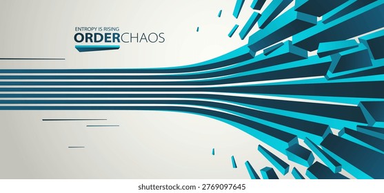 Chaos and order vector concept abstract background with lines explosion to debris in decay, 3D wallpaper with perspective lines going to chaos of destruction.