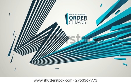 Chaos and order vector concept abstract background with lines explosion to debris in decay, 3D wallpaper with perspective lines going to chaos of destruction.
