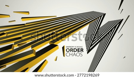 Chaos and order vector concept abstract background with lines explosion to debris in decay, 3D wallpaper with perspective lines going to chaos of destruction.