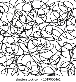 Chaos pattern. Abstract texture. Random chaotic lines. Intricate wallpaper. Hand drawn dinamic scrawls. Black and white illustration. Background with lines and waves. Universal texture. Art creation