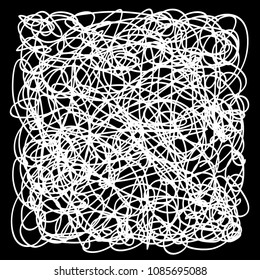 Chaos pattern. Tangled texture with chaotic lines. Hand drawn dinamic scrawls. Frame with random waves. Line art creation. Print for banners, posters, flyers and textiles. Greeting cards