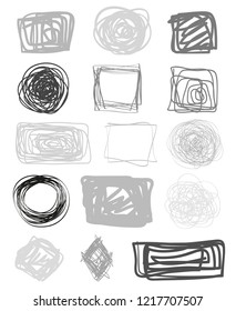 Chaos patterns on isolated white. Chaotic tangled stripes. Backgrounds with lines and waves. Art creation. Hand drawn dinamic scrawls. Black and white illustration