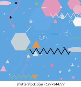 Chaos Pink Shadows Lines Vector Illustration. Oval Pastel Zigzag Ornamental Fabrics. Black Calm Orange Green Modern Simple Hipster Art. Blue Triangle Polygon Silver Grey Geometrical Art Illustration.