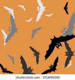 Chaos Retro Attack Light Flying Bats Art Pattern. Spooky Orange Funny Print Modern Style Background. Black Grey Scary Bats Vector Background. Silver White Creepy Motion Halloween Modern Design.