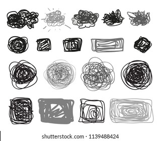 Chaos shapes for design. Abstract tangled textures. Random chaotic lines. Hand drawn dinamic scrawls. Black and white illustration. Backgrounds with stripes. Universal pattern. Art creative