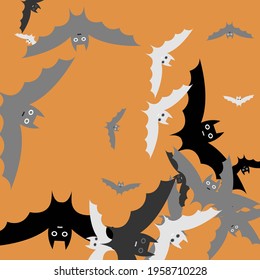 Chaos Silver Orange Creepy Modern Style Background. Grey Attack Print Motion Flying Bats Art Pattern. White Light Scary Bats Vector Design Pic. Retro Spooky Funny Black Halloween Art Illustration.