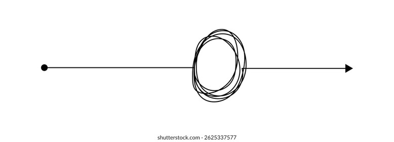 Chaos simple line arrow messy hand drawn doodle set. Minimalistic difficulty solution business idea sketch collection in eps 10.