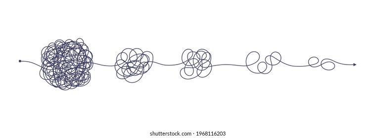 Chaos simplifying, problem solving and business solution searching challenge concept vector illustration set. Complex and easy simple way from start to end. Hand drawn doodle scribble chaos path lines