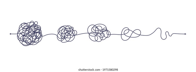 Chaos simplifying, problem solving and business solution searching challenge concept vector illustration set. Complex and easy simple way from start to end. Hand drawn doodle scribble chaos path lines