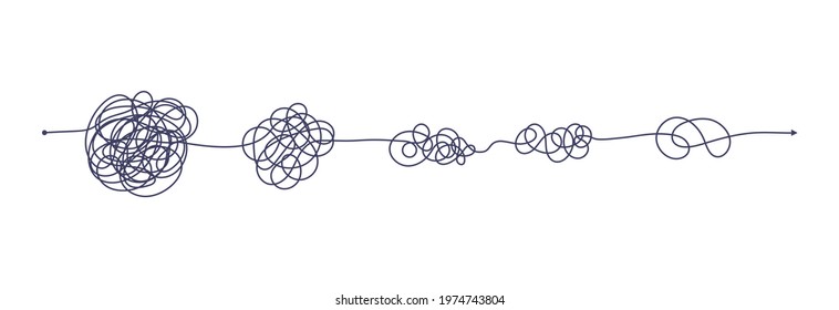Chaos simplifying, problem solving and business solution searching challenge concept vector illustration set. Complex and easy simple way from start to end. Hand drawn doodle scribble chaos path lines