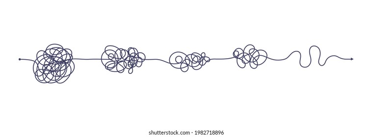 Chaos simplifying, problem solving and business solution searching challenge concept vector illustration set. Complex and easy simple way from start to end. Hand drawn doodle scribble chaos path lines