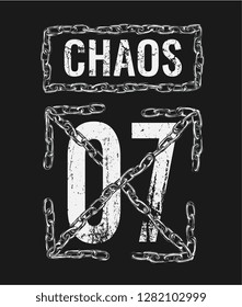 chaos slogan with silver chain frame illustration