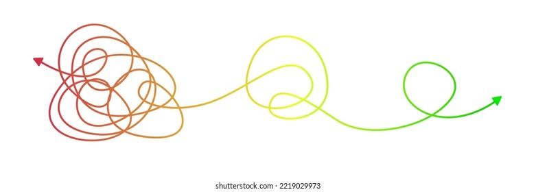 Chaos solving. Tangled line turn into straight line as a concept of chaos solving. Vector illustration