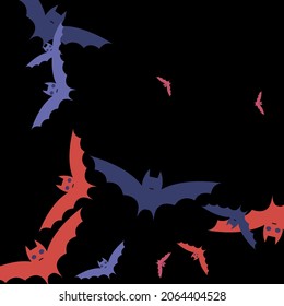 Chaos Spooky Eyes Purple Wallpaper. Pink Gothic Print Red Halloween Modern Design. Night Colorful Sky Black Motion Bats Vector Illustration. Scary Creepy Retro Attack Flying Bats Art Pattern.