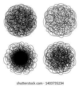 Chaos tangled lines shapes isolated on white vector set