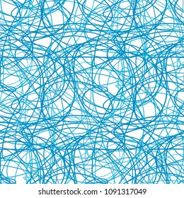 Chaos wallpaper. Chaotic pattern. Tangled texture with lines. Seamless hand drawn dinamic scrawls. Background with waves. Line art. Print for banners, posters, flyers and textiles