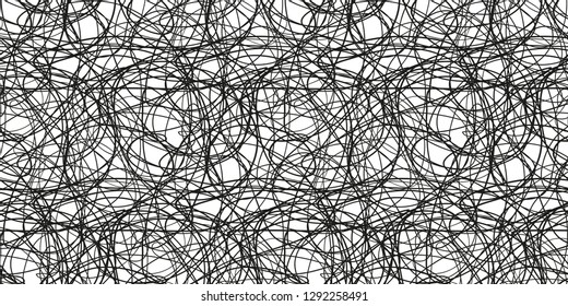 Chaos wallpaper. Chaotic pattern. Tangled texture with lines. Seamless hand drawn dinamic scrawls. Background with waves. Line art. Image for banners, posters, flyers and textiles