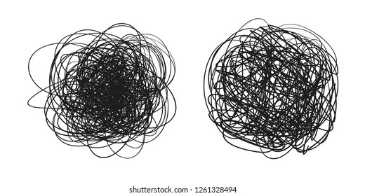 Chaos waved backdrops. Chaotic patterns on white. Tangled textures with lines. Hand drawn dinamic scrawls. Backgrounds with waves. Print for banner, poster or flyer. Black and white illustration