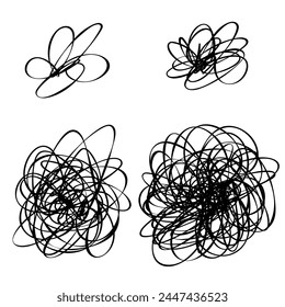 Chaos waved backdrops. Chaotic patterns on white. Tangled textures with lines. Hand drawn dinamic scrawls. Wavy tangled doodles.  Backgrounds with waves. Prints for banner, poster