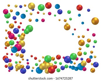 Chaotic 3d balls on white background. Vector illustration space. Unusual element of your design. Colorful elegant trendy pattern for paper packaging, greeting card, banner, invitation, postcard