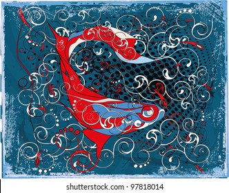 Chaotic abstract background with fish