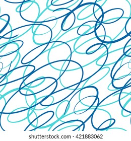 Chaotic abstract curves seamless pattern. Vector background.