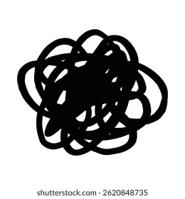 A chaotic and abstract doodle, hand drawn in black and white. This scribble drawing is a design element, perfect for adding a touch of messy creativity to any project or design. Vector illustration.