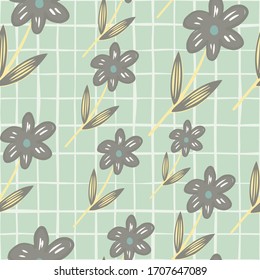 Chaotic abstract flowers seamless pattern on stripes background. Vintage floral wallpaper. Design for fabric, textile print, wrapping paper, fashion, interior, cover. Retro vector illustration