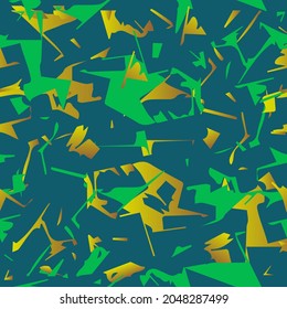 Chaotic abstract green blue with gold art-deco decorative pattern. Good for wallpaper, background, fashion textile.