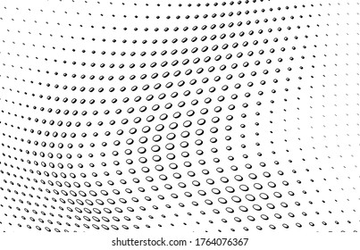 Chaotic abstract hafton background. Waves of black dots on white