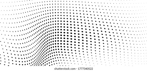 Chaotic abstract hafton background. Waves of black dots on white