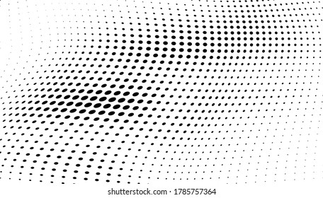 Chaotic abstract hafton background. Waves of black dots on white