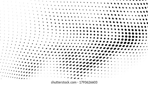 Chaotic abstract hafton background. Waves of black dots on white