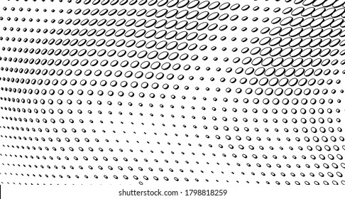 Chaotic abstract hafton background. Waves of black dots on white