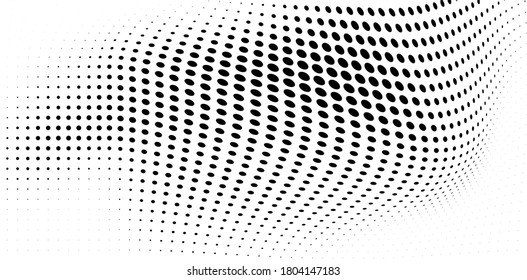 Chaotic abstract hafton background. Waves of black dots on white