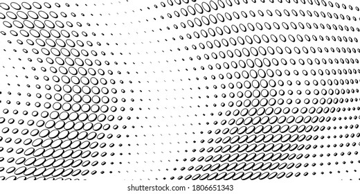 Chaotic abstract hafton background. Waves of black dots on white