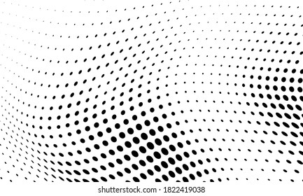 Chaotic abstract hafton background. Waves of black dots on white