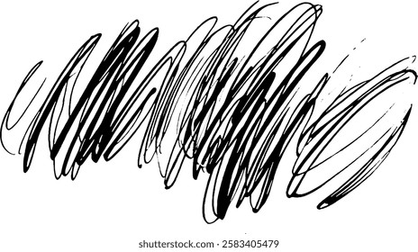 A chaotic, abstract pattern of overlapping black lines on a white background, creating a sense of movement and energy.