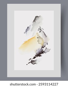 Chaotic abstract strokes on artistic composition symbolizing lack of order on wall art. Watercolor print. Artwork with chaotic spots and splashes of bed colors, in frame with decor for poster