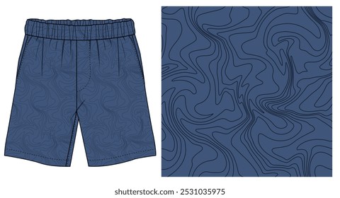 caótico abstrato linhas onduladas padrão sem costura em toda a impressão com calções homens moda esboço plano vetor gráfico arte para usar a moda, roupas, têxteis