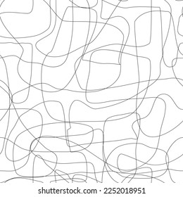 Patrón artístico caótico sin fisuras. Barreras creativas, garabatos curvados de una línea dibujando elementos de remolque. Lápiz de tinta de forma de mano libre arte de línea. Diseño vectorial para tela, impresión textil, envoltura, papel tapiz