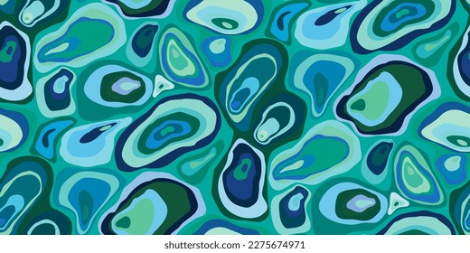 Chaotic artistic seamless pattern. Modern design with harmoniously selected paints in green blue color. Creative curved line drawing swirls. Perfect for interior design, printing, web design. Vector