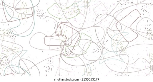 Chaotic Artistic Seamless Pattern. Surface Textile. Creative Vector Background. Fashion Concept. Irregular Print. One Line Doodle Drawing. Simple Texture. Swirls Curved Elements. Vector Illustration.
