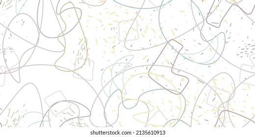 Chaotic Artistic Seamless Pattern. Surface Textile. Creative Vector Background. Fashion Concept. Irregular Print. One Line Doodle Drawing. Simple Texture. Swirls Curved Elements. Vector Illustration.