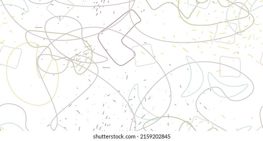Chaotic Artistic Seamless Pattern. Surface Textile. Creative Vector Background. Fashion Concept. Irregular Print. One Line Doodle Drawing. Simple Texture. Swirls Curved Elements. Vector Illustration.