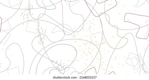 Chaotic Artistic Seamless Pattern. Surface Textile. Creative Vector Background. Fashion Concept. Irregular Print. One Line Doodle Drawing. Simple Texture. Swirls Curved Elements. Vector Illustration.