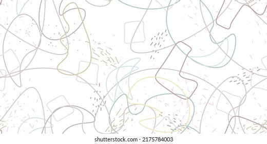 Chaotic Artistic Seamless Pattern. Surface Textile. Creative Vector Background. Fashion Concept. Irregular Print. One Line Doodle Drawing. Simple Texture. Swirls Curved Elements. Vector Illustration.