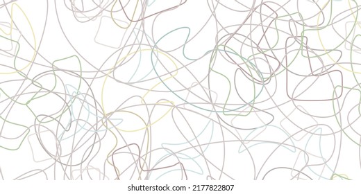 Chaotic Artistic Seamless Pattern. Surface Textile. Creative Vector Background. Fashion Concept. Irregular Print. One Line Doodle Drawing. Simple Texture. Swirls Curved Elements. Vector Illustration.