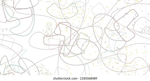 Chaotic Artistic Seamless Pattern. Surface Textile. Creative Vector Background. Fashion Concept. Irregular Print. One Line Doodle Drawing. Simple Texture. Swirls Curved Elements. Vector Illustration.