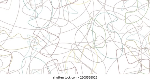 Chaotic Artistic Seamless Pattern. Surface Textile. Creative Vector Background. Fashion Concept. Irregular Print. One Line Doodle Drawing. Simple Texture. Swirls Curved Elements. Vector Illustration.